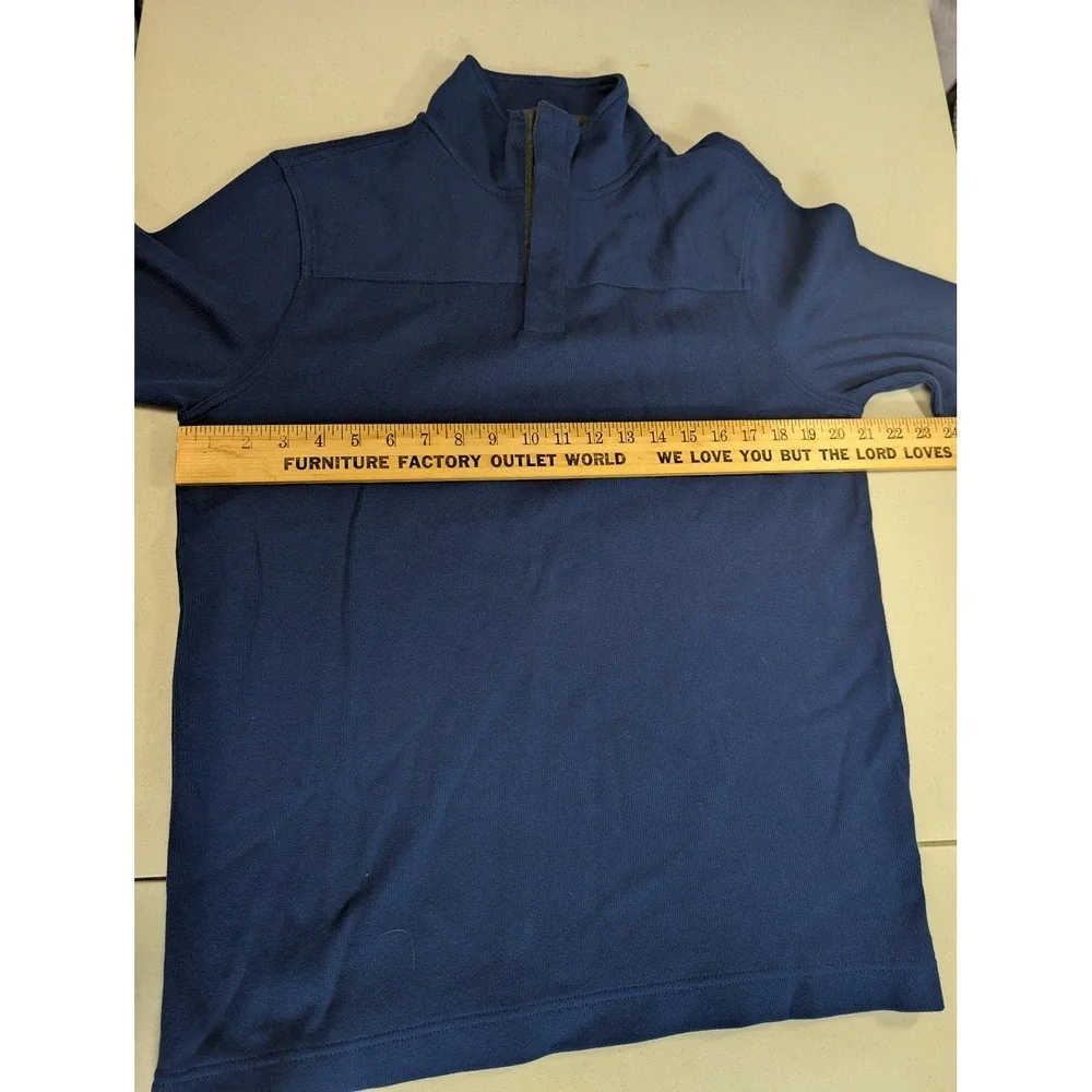 Banana Republic Men's L Half Zip Pullover Sweater Military Blue Elbow Patches